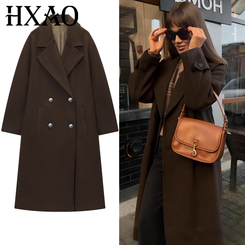 HXAO Women's Coat Brown Tweed  - Wool Coat Peacoat review and price