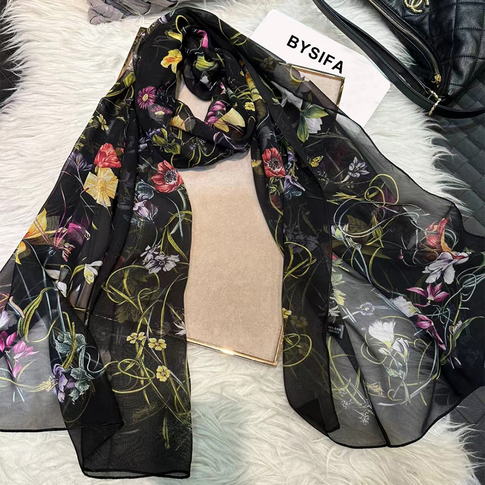 BYSIFA|New Black Pure Silk Wom - Shawl Wrap Winter review and price