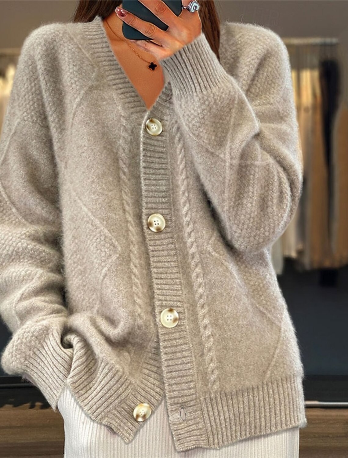 Women V Neck Cable Knit Cardig - Down Jacket Packable review and price
